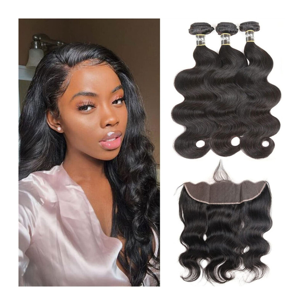 Brazilian Virgin Body Wave Human Hair Bundles with 13x4 Lace Frontal Closure Natural Hairline