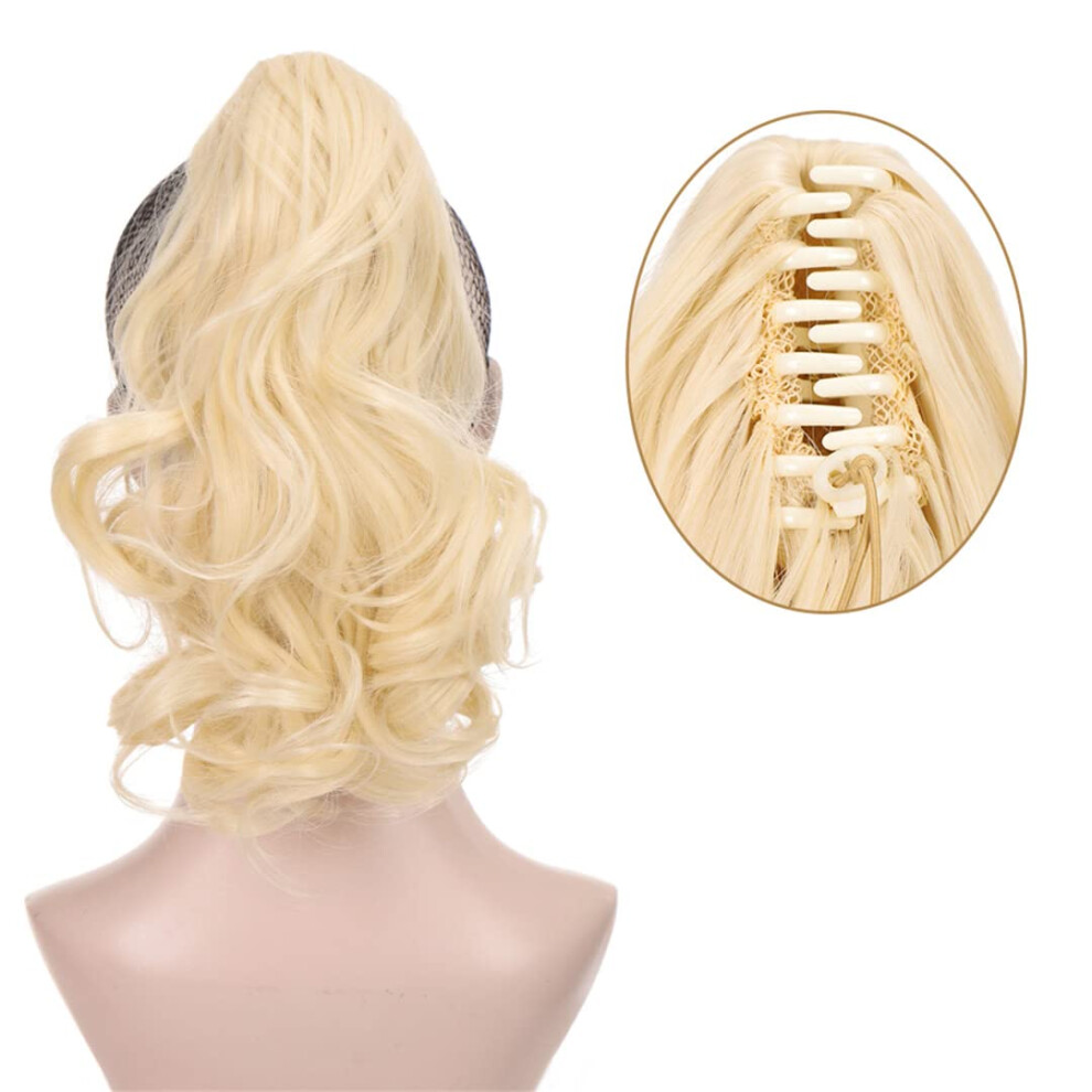 Unisex Blonde Wavy Clip In Ponytail Extension Heat Resistant Synthetic Hairpiece 184613 Color