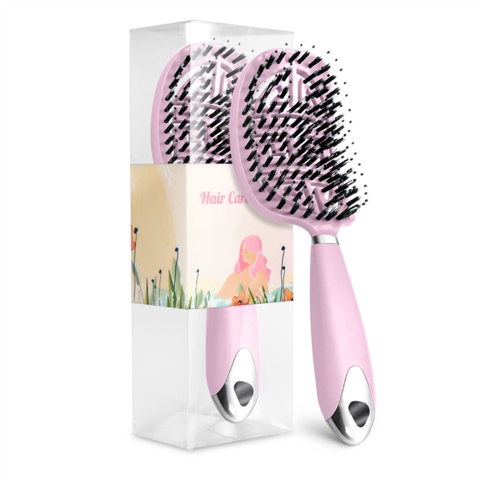 Pink Vented Hair Brush For Blow Drying With Ergonomic Grip, Detangling For All Hair Types
