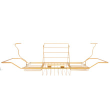 Gold Adjustable Stainless Steel Bathtub Caddy Tray with AntiSkid Grip for Wine and Bath Accessories