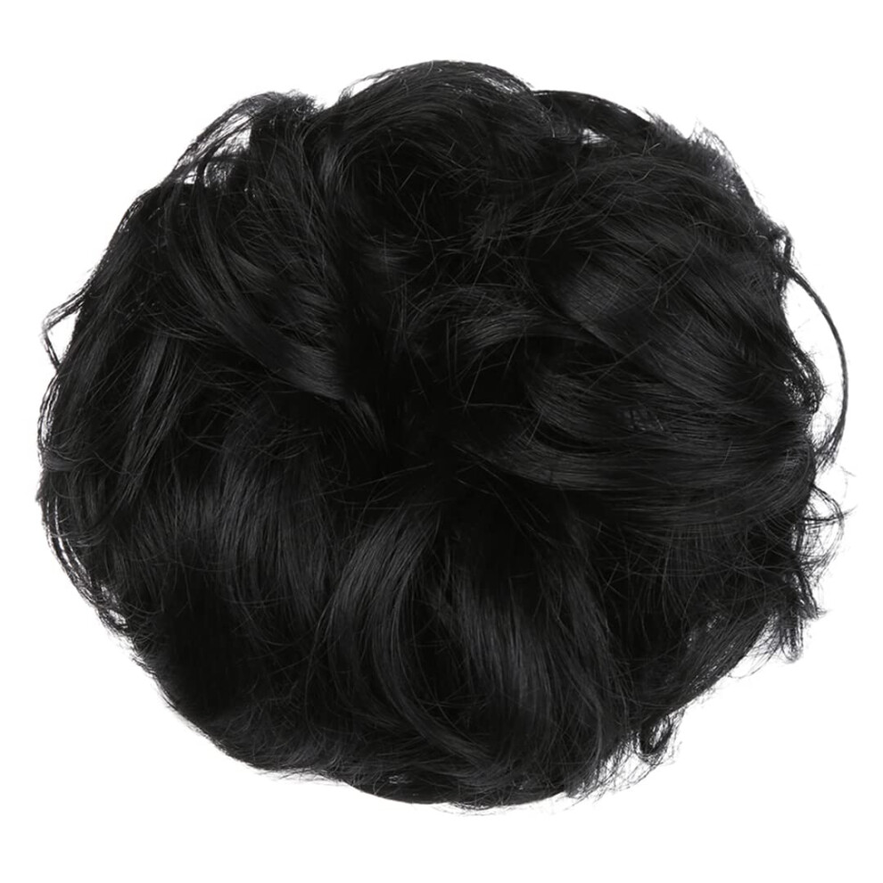 Unisex Brown Synthetic Hair Bun Extension With Drawstring, Curly Blonde Chignon Hairpiece For Women