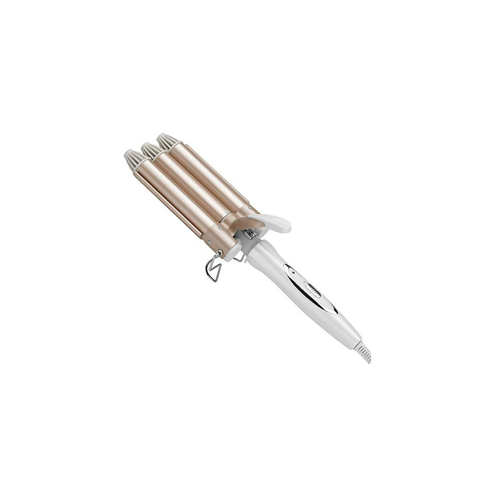 3 Barrel Curling Iron for Beach Waves, Ceramic Triple Barrel Hair Waver with Adjustable Temperature and Dual Voltage (Brown 0.86')