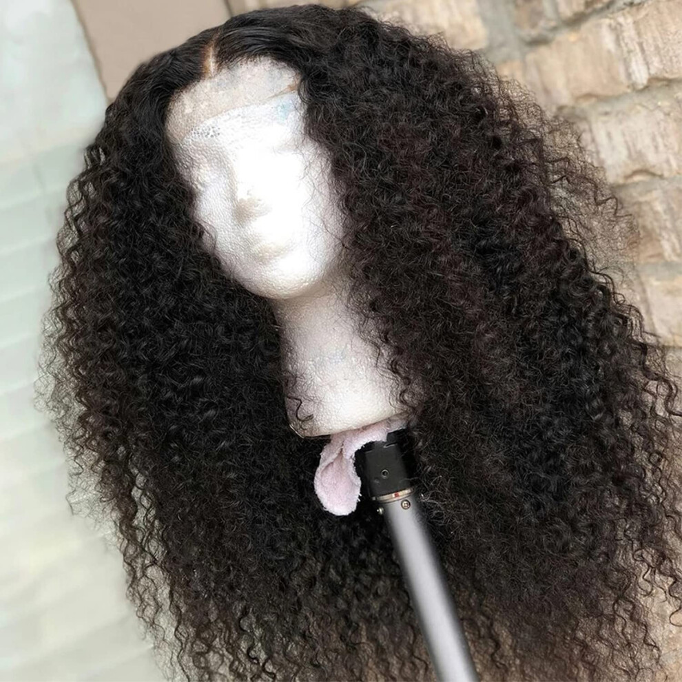 Unisex Black Kinky Curly Lace Front Wig 13X4 Hd Lace Brazilian Virgin Human Hair Pre Plucked For Women