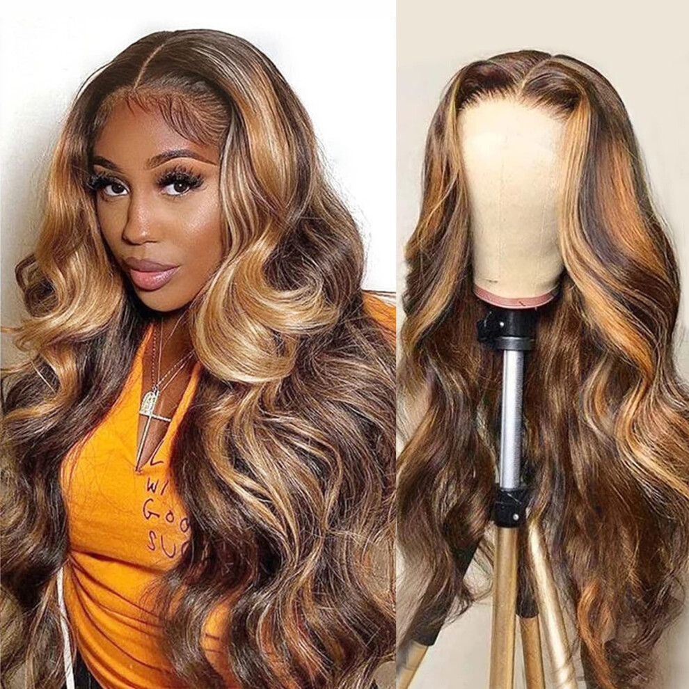 Unisex Black Honey Blonde Highlight Ombre 13X1 T Part Lace Front Human Hair Wig, Body Wave Style For Women