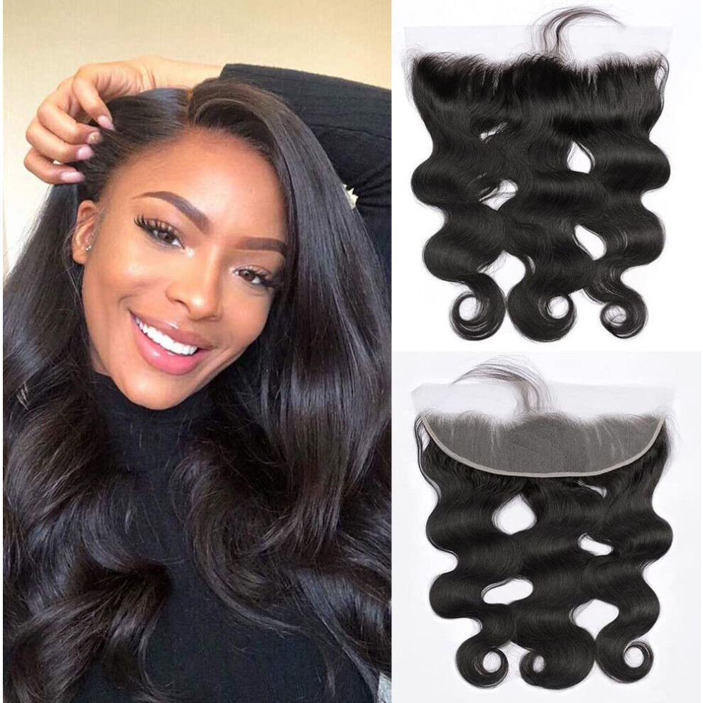 Unisex 13X4 Transparent Lace Frontal Body Wave Human Hair Closure Pre Plucked Hairline With Baby Hair 16 Inch