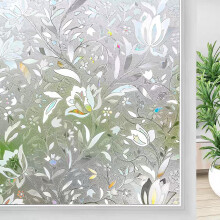 Privacy Window Film Rainbow Tulip Stained Glass UV Sun Protection Static Cling for Home 17.5'x78.7'