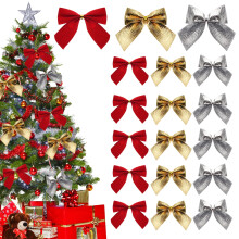 60PCS Christmas Tree Bows 2 Inch Mini Ribbon Bows for Wreaths Gift Wrapping Holiday Decor Red Green Silver