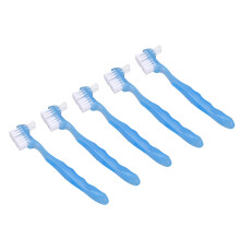 Spazzolino per dentiere doppio lato, confezione da 5 pezzi, portatile, per viaggi, pulitore per denti per anziani, colore blu