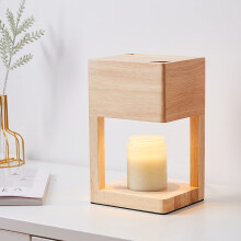Candle Wax Warmer Lamp with Wooden Base, Stepless Dimming and Timer for Smoke Home Fragrance