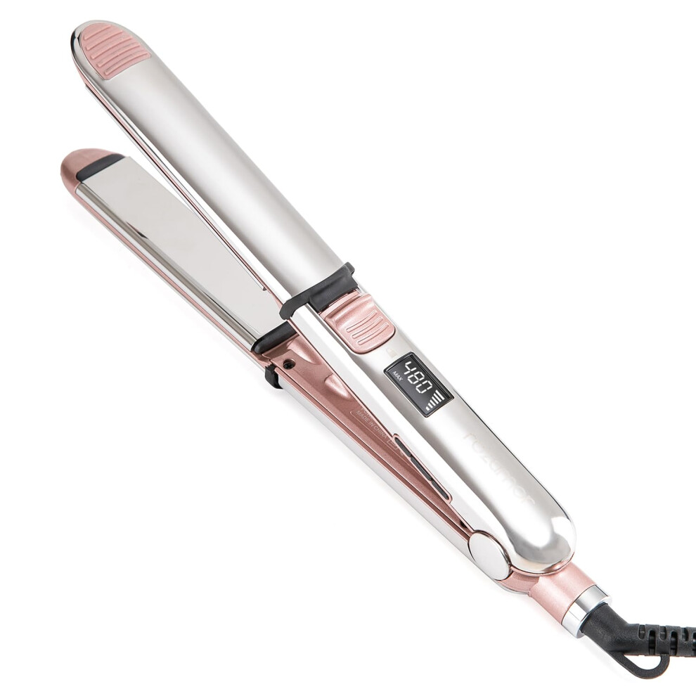 Pink 2 In 1 Titanium Ionic Hair Straightener And Curler, Fast Heat Up, Dual Voltage, For All Hair Types