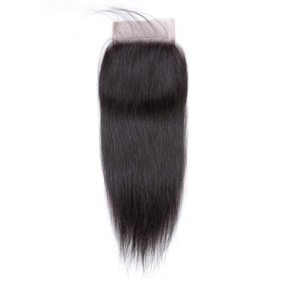 Brazilian Human Hair Lace Closure Transparent 4x4 Pre Plucked Bleached Knots 16 Inch Virgin Straight
