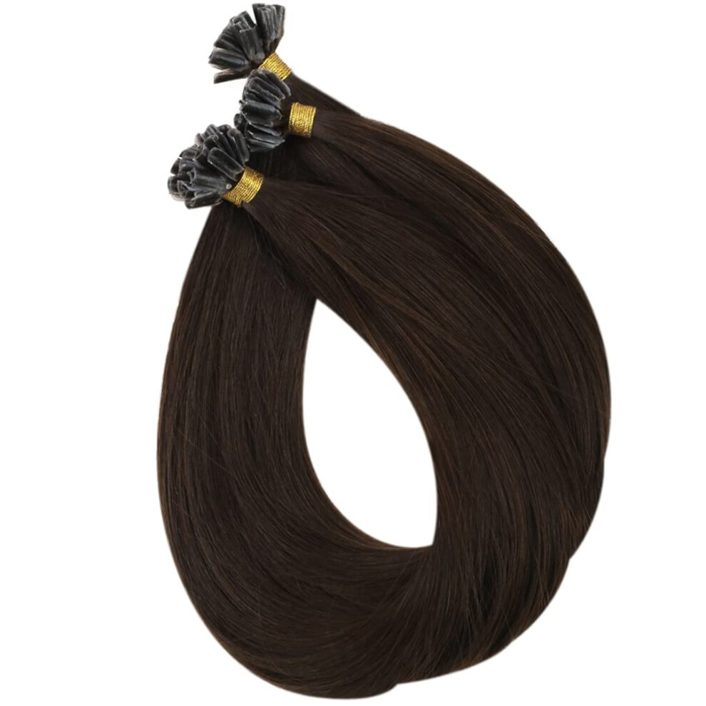 Unisex 20 Inch Remy Human Hair Extensions Keratin Glue Beads Pre Bonded Virgin Hair 25 Strands
