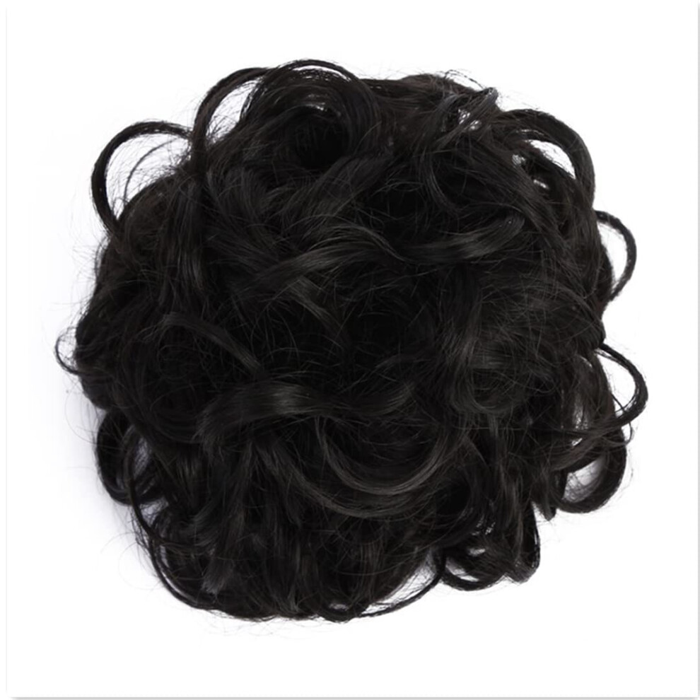 Jet Black Curly Hair Bun Extension ClipIn Drawstring Hairpiece for Updo and Wedding