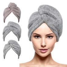 Microfiber Hair Towel Wrap for Women, Super Absorbent Quick Dry Hair Turban with Button, 3 Pack