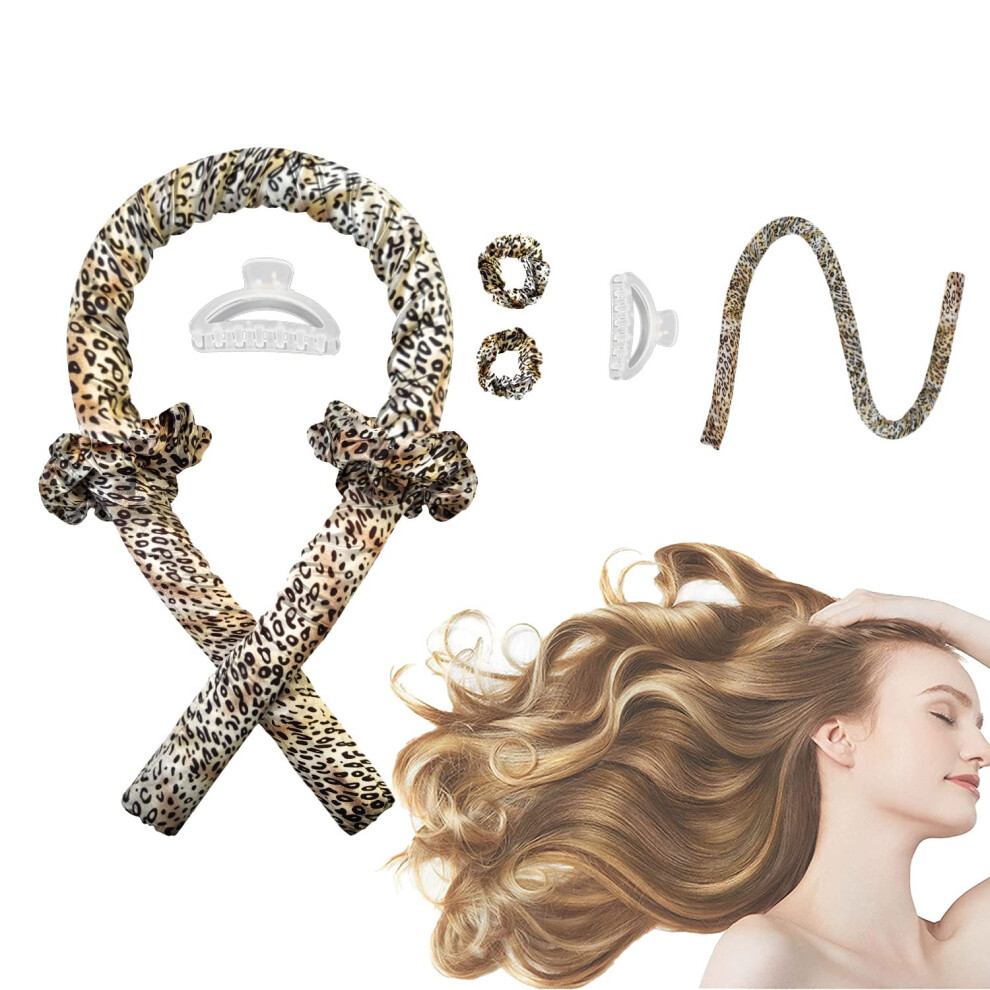Leopard Silk Heatless Curling Rod Headband No Heat Hair Curlers Set for Overnight Curls