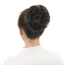 100% Human Hair Messy Bun Extension, Natural Curly Updo Scrunchie Hairpiece for Women Black‑Brown