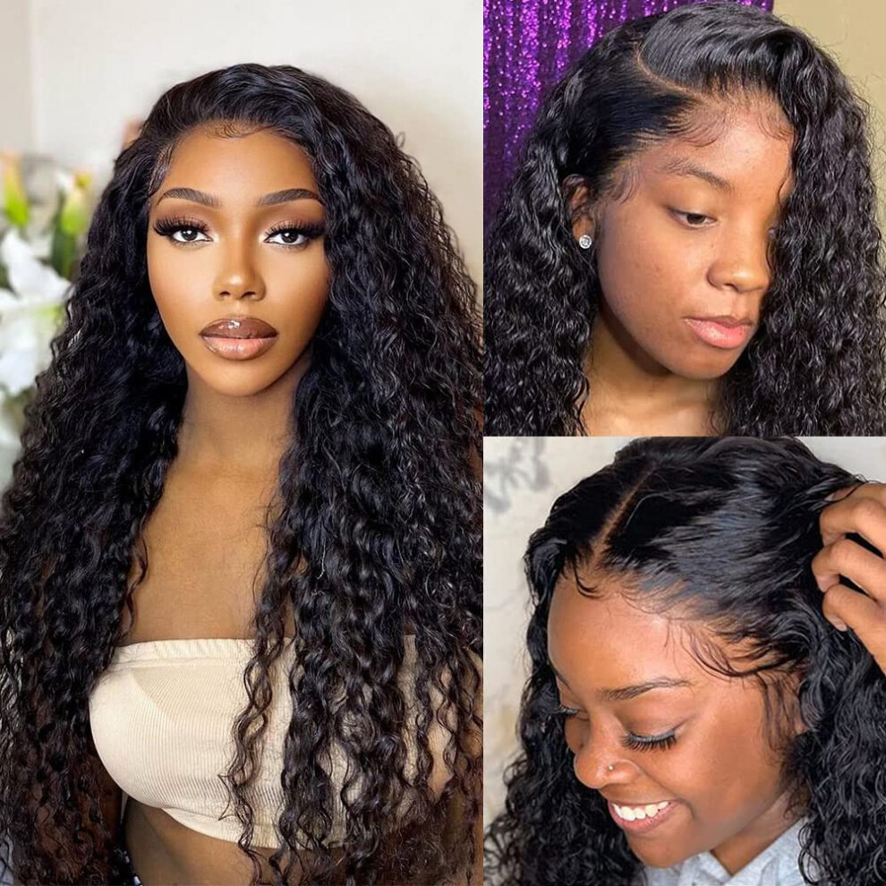 Unisex Hd Lace Front Wig 13X4 Hd Transparent Brazilian Virgin Deep Wave Pre Plucked With Baby Hair 18Inch