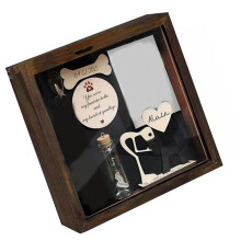 Pet Memorial Shadow Box with Collar Holder, Wooden Picture Frame for Dog or Cat Remembrance