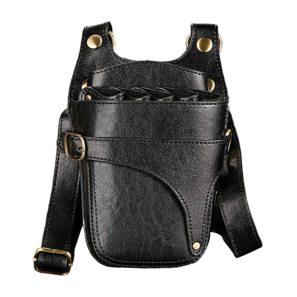 Barber Tool Bag Pu Leather Hairdressing Scissor Pouch With Detachable Belt Large Capacity Black 9099447047342