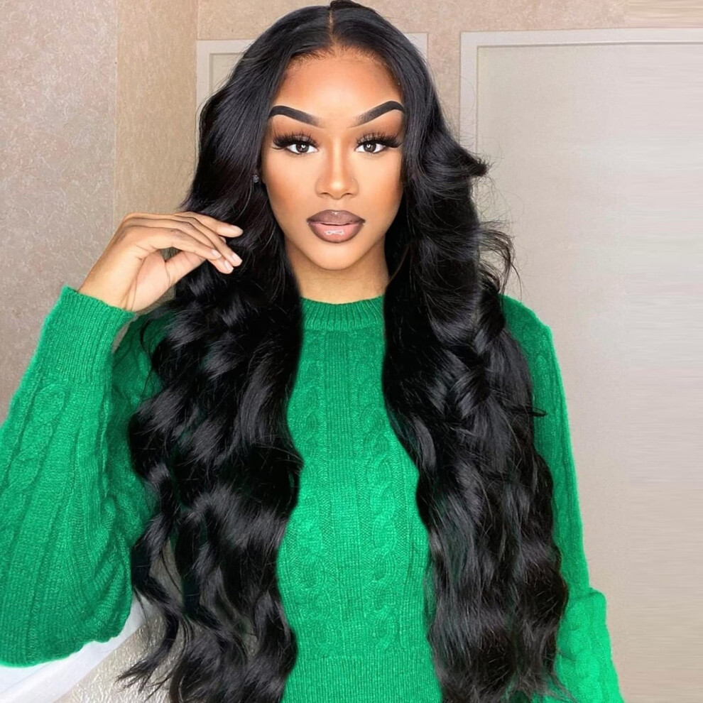 Long Black Body Wave Lace Front Wig 180% Density Glueless Synthetic Wig for Black Women