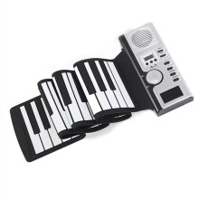 Portable Electronic Piano 61 Keys Foldable Silicone Keyboard with 128 Tones and Recording Function