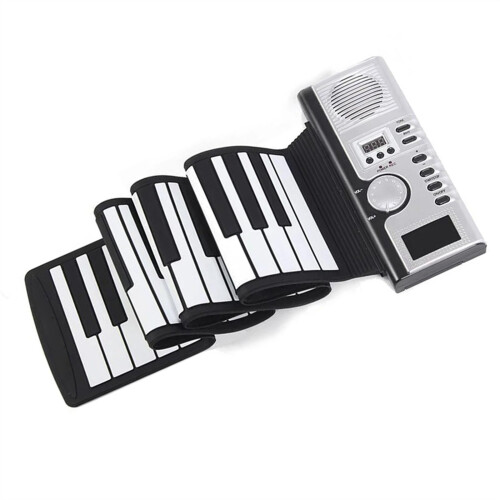 Portable Electronic Piano 61 Keys Foldable Silicone Keyboard with 128 Tones and Recording Function