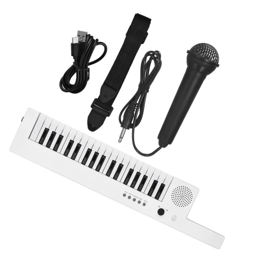 37 Key Electronic Keyboard Piano with Microphone, GuitarShaped Design, BeginnerFriendly Keys