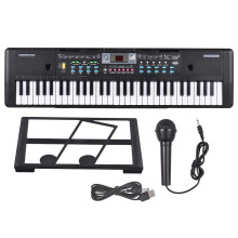 61 Key Electronic Keyboard Piano with Microphone, Dual Stereo Speakers, Builtin Lesson Modes
