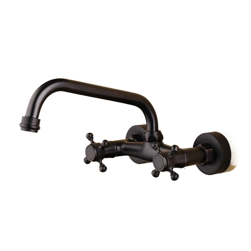 Antique Brass Bathroom Faucet Wall Mounted Hot And Cold Mixer With 360 Swivel Spout Black 9365369381698
