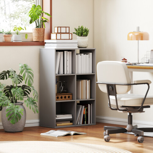 Homcom HOMCOM 6-Cube Bookshelf, Display Shelving Unit for Home Office, Light Grey