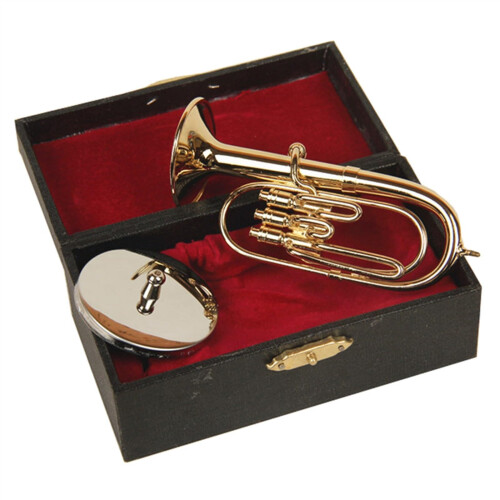 Mini Euphonium Model Gold Plated Authentic Design with Stand and Case Copper Decor 10cm 1