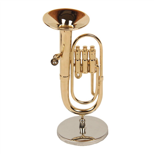 Mini Euphonium Model Gold Plated Authentic Design with Stand and Case Copper Decor 10cm 2