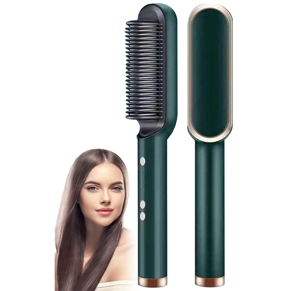Hair Straightener Brush Ionic Hair Straightening Comb 2 in 1 Styling Curler Fast Heat Up AntiScald Design
