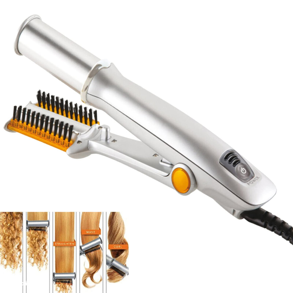 2 in 1 Hair Straightener and Curler with Tourmaline Ceramic Rotating Barrel, Ionic Frizz Control, 3 Heat Settings, 1.25 Inch