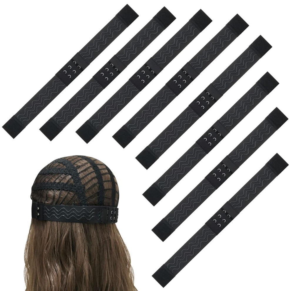 Unisex 8 Pcs Adjustable Wig Elastic Bands With Hooks, Nonslip Silicone Grip Straps For Lace Front Wigs