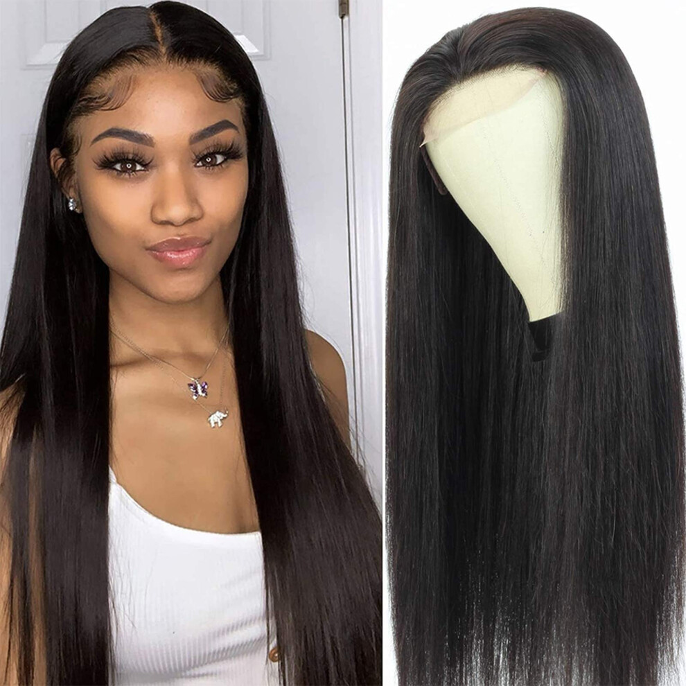 Unisex 20 Inch Human Hair Lace Front Wig 4X4 Closure Brazilian Straight Pre Plucked 180% Density