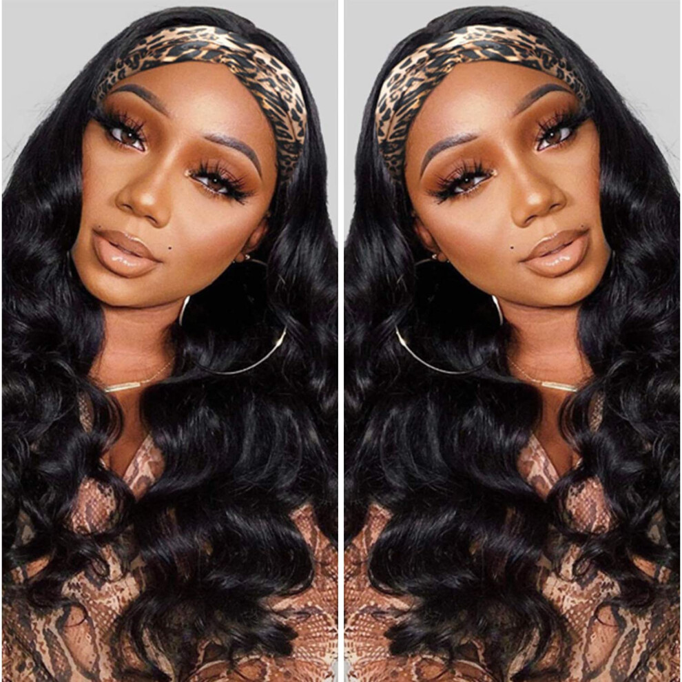 16 Inch Synthetic Body Wave Headband Wig for Black Women, Glue Natural Hairline, 180% Density