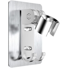 Shower Head Holder with Strong Adhesive, 90 Adjustable Wall Mount Bracket and Dual Hooks, Chrome