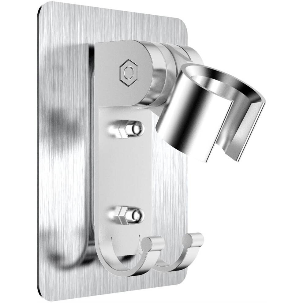 Shower Head Holder With Strong Adhesive, 90 Adjustable Wall Mount Bracket And Dual Hooks, Chrome 9174973418108