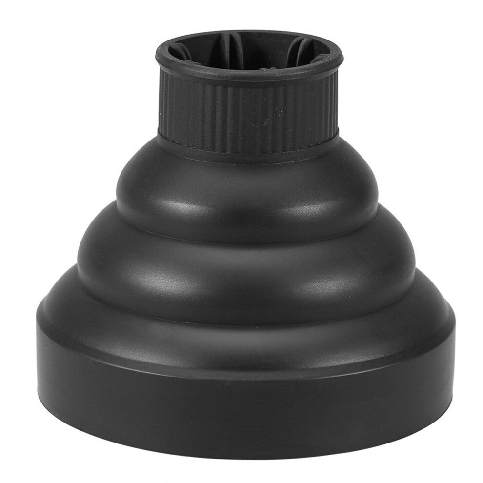 Unisex Black Hair Dryer Diffuser With Foldable Travel Design, Universal Silicone Hood For Curly Hair Â