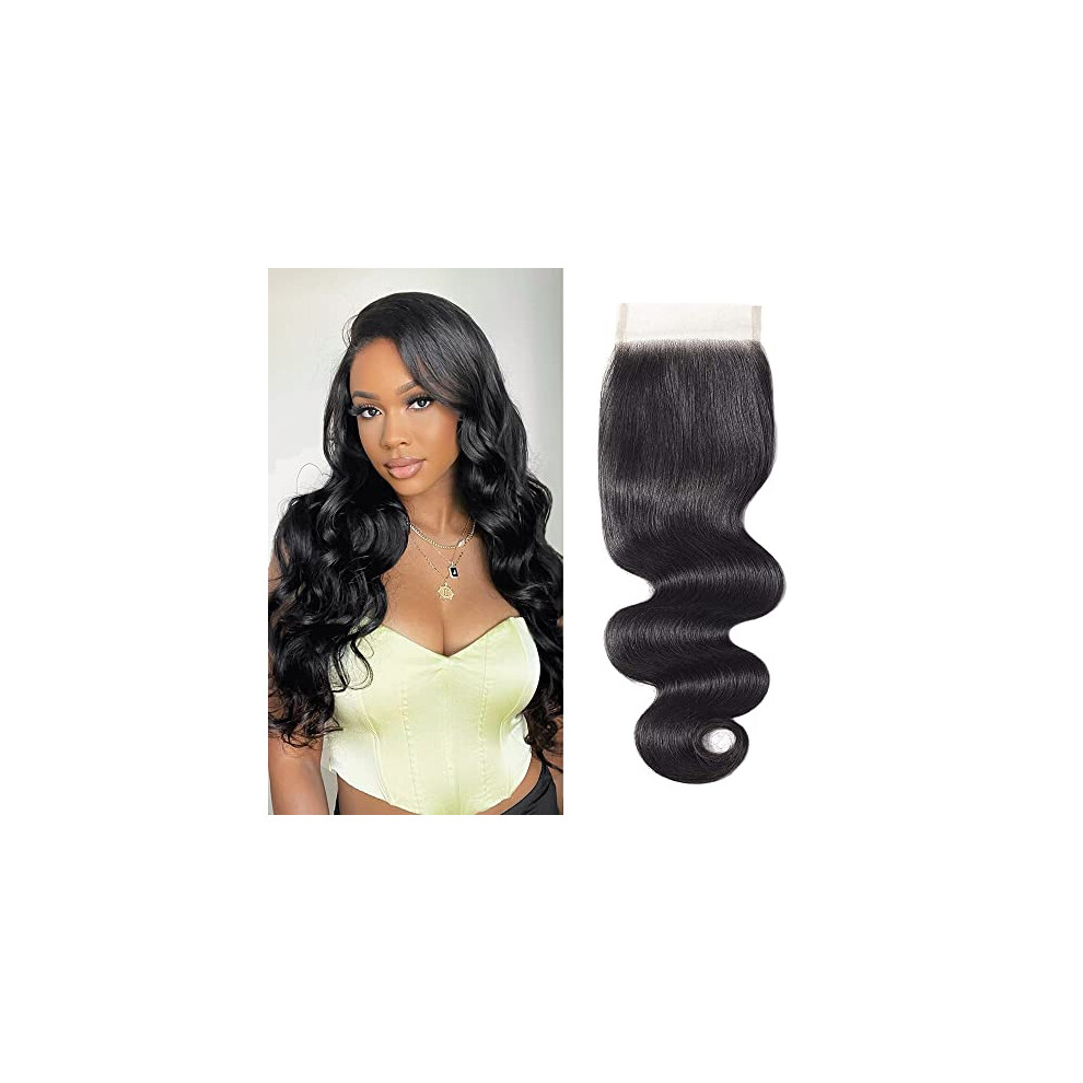 Brazilian Body Wave Lace Closure 4x4 Human Hair Pre Plucked Transparent Swiss Lace 130% Density 10 Inch
