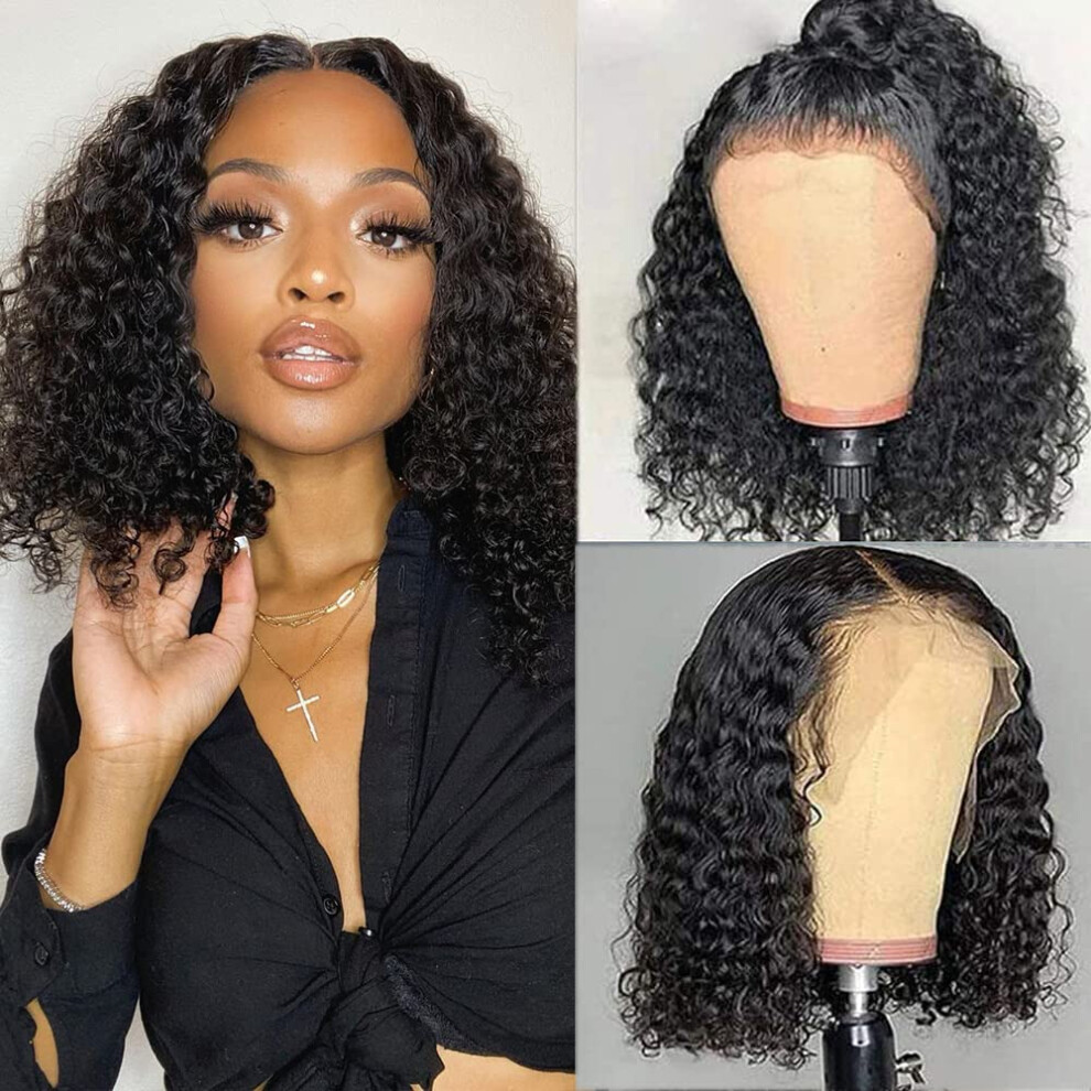 Curly Bob Wig 16 Inch Human Hair 13x6 Lace Front Pre Plucked 150% Density for Black Women