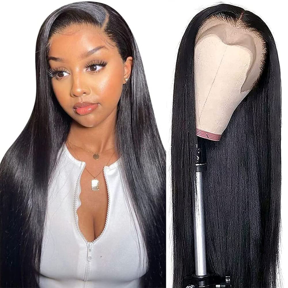 Unisex Hd Lace Front Wig 13X4 Frontal Pre Plucked Hairline 180% Density Straight Human Hair