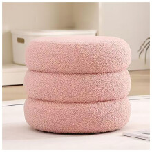 13 Inch Round Ottoman Footstool with Lambsfaux wool Upholstery, Sponge Cushion for Living Room or Bedroom, Pink 3rd Floor