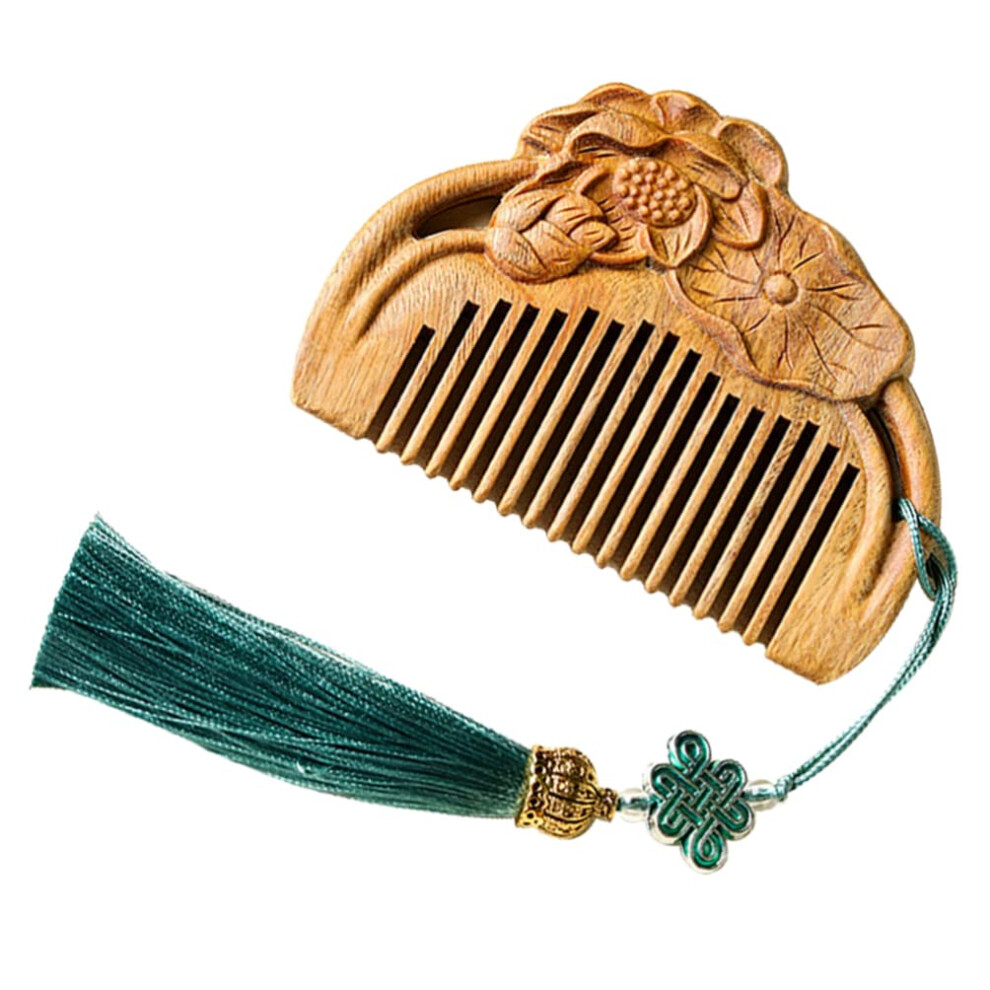 Unisex Vintage Wooden Hair Comb With Tassel, Carved Pocket Size Static Wood For Gentle Detangling
