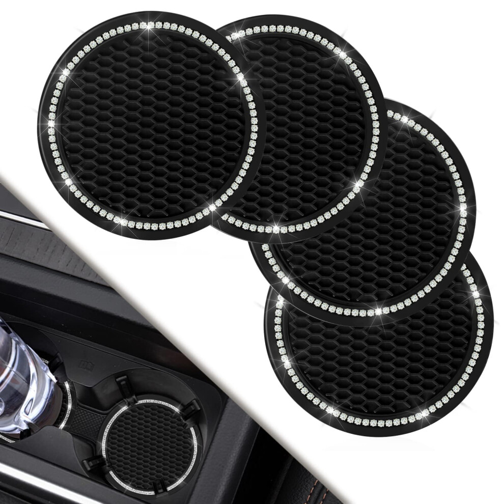 4 Pack Crystal Car Cup Holder Coasters For Toyota Avensis T25, Sparkly Rhinestone Inserts For Women 9044945347333