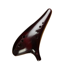 12 Hole Alto C Ceramic Ocarina for Beginners with Bag, Handmade Brown Instrument