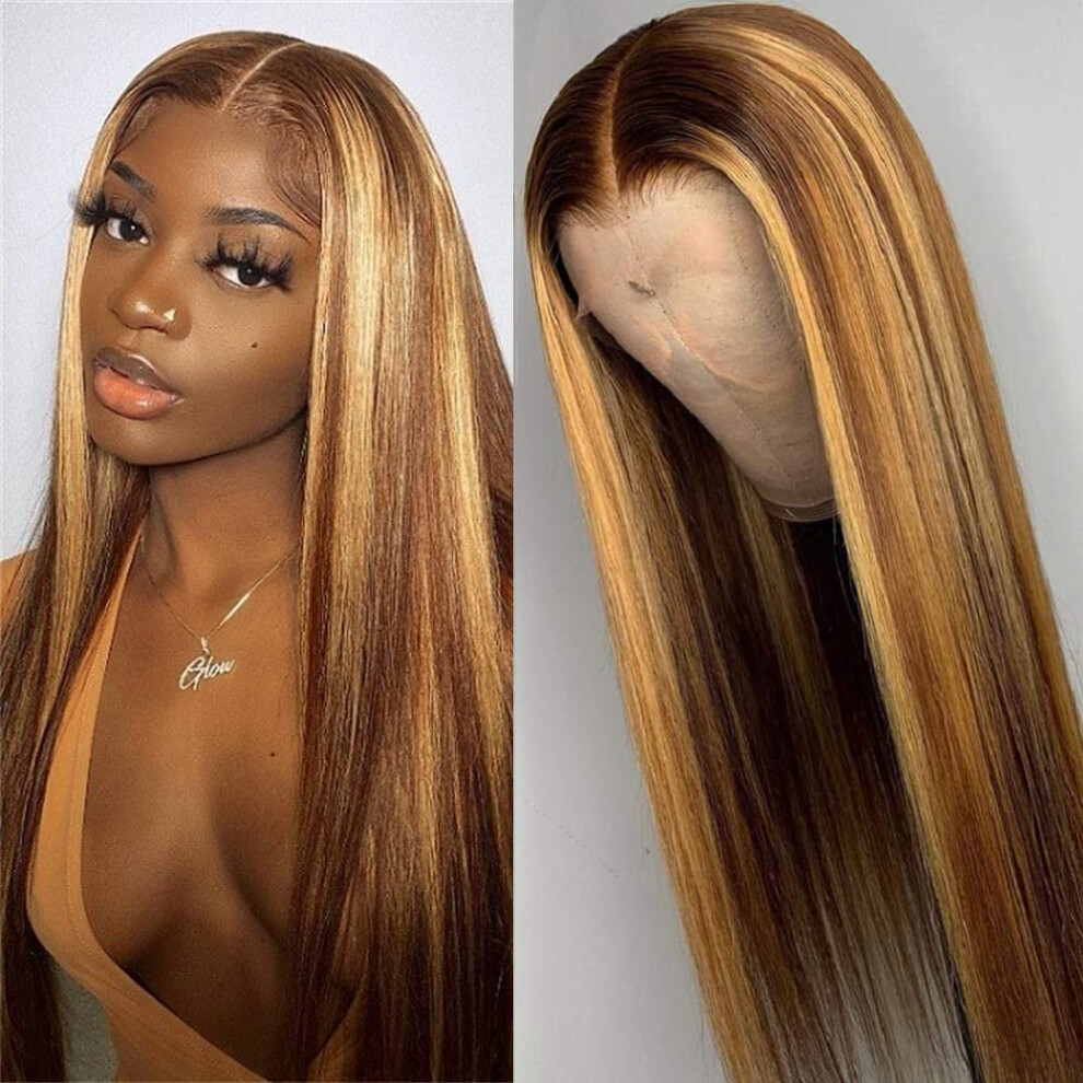 Unisex 150% Density 13X6 Lace Front Human Hair Wig 4/27 Highlight Straight Remy Hair For Women 20 Inch