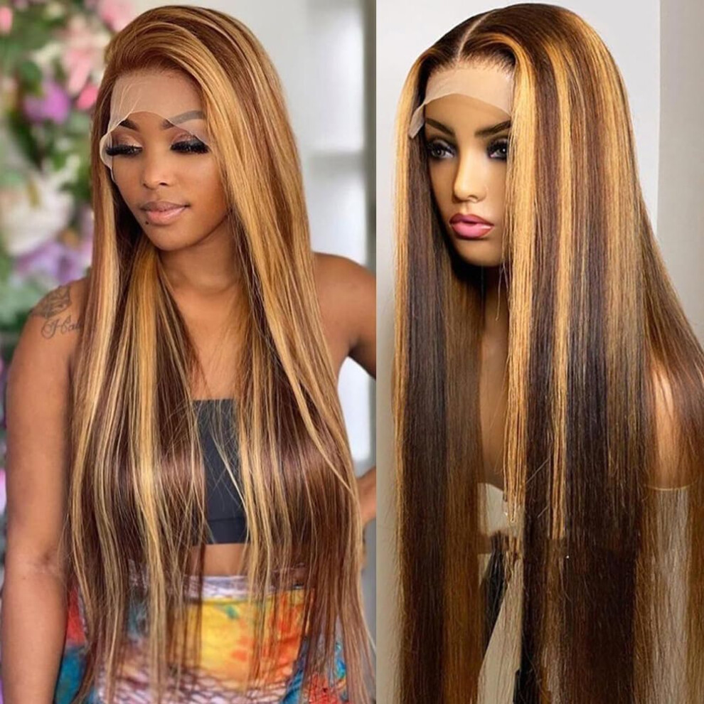 Unisex 16 Inch 13X4 Hd Ombre Blonde Human Hair Lace Front Wig Pre Plucked Natural Hairline