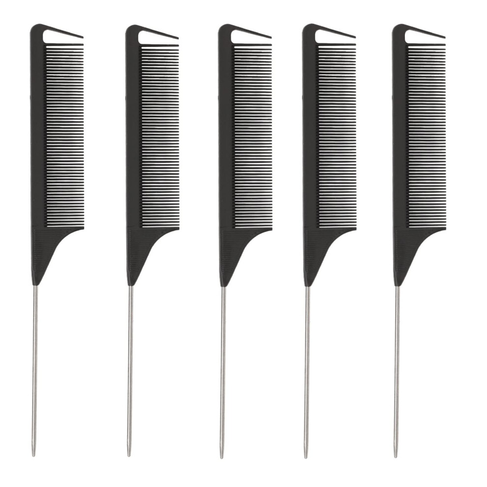 Carbon Fiber Rat Tail Comb Set with Stainless Steel Tips, AntiStatic Fine Tooth Hair Styling